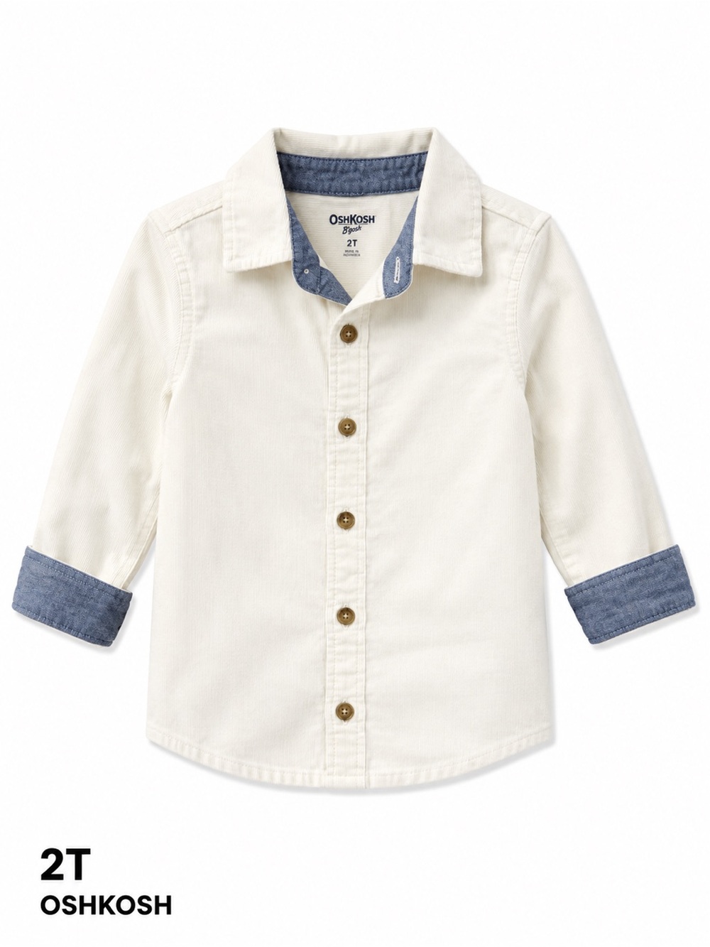 OshKosh B'gosh Cream Button-Front Shirt with Chambray Trim